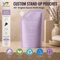 Pochette souple personnalisée avec bec verseur pour gel douche, savon liquide, et autres produits – Doypack avec bec verseur