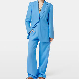 Blazer oversize bleu ciel pour femme, à bouton unique, décontracté, pour le bureau, col à revers, manches longues, veste de costume avec poches à rabat - Product Image 2