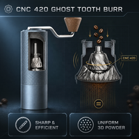 Tragbare, verstellbare, umweltfreundliche Espressomühle mit CNC-gefrästen 420 Edelstahl-Ghost-Tooth-Kegelmahlwerk-Scheiben – scharfe manuelle Kaffeemühle