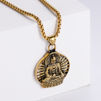 Collar de Buda de acero inoxidable chapado en oro para hombre, joyería colgante de Buda, venta al por mayor