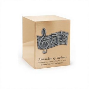 Urna Funeraria de Bronce con Emblema Musical Negro para Cenizas Humanas, con Bolsa de Terciopelo Gratis - Product Image 1