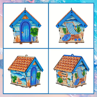 Kit de Modélisme DIY en Bois 3D pour Peinture Diamantée, Cabane de Plage Estivale, Ensemble d'Art Diamanté 5D, Décoration Maison, Cadeau