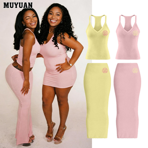Conjunto de Top Corto de Punto Acanalado con Logotipo Personalizado y Falda Lápiz Ajustada para Mujer, Ropa Sexy de Calle, Verano 2026, Conjunto de <span class=keywords><strong>Dos</strong></span> Piezas - Product Image 1