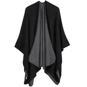 Cachecol preto e branco, mulher quente outono inverno pashmina shawl poncho tie-dyed cachecol