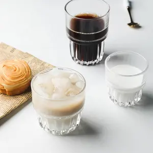 Retro ev amerikan buzlu kahve fincanı şeffaf soğuk ekstraksiyon latte cam küçük bardak istifleme fincan kafeterya gözlükleri