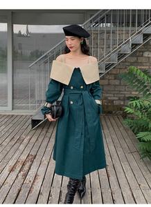 OUDINA Fashion allentato <span class=keywords><strong>doppio</strong></span> <span class=keywords><strong>petto</strong></span> cintura vita alta una spalla cava elegante Trench abiti lunghi donna - Product Image 5