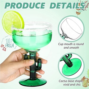 Copas de Cactus y Margarita sopladas a mano, cristal de cóctel verde Saguaro Para Margarita - Product Image 4