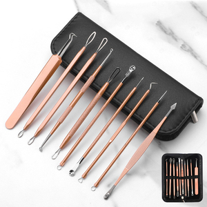 10 pièces Kit d'outils de suppression de points noirs outils de soins de la peau du visage comédon du visage acné aiguille Clip bouton <span class=keywords><strong>pince</strong></span> à épiler ensemble d'extracteur de défauts - Product Image 6