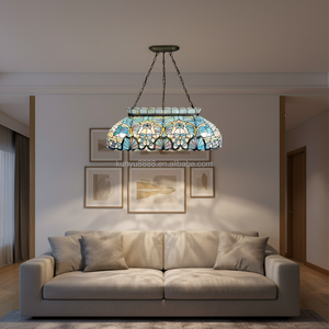 41"Beautiful Mediterranean Style Handmade Rectangle Stained Glass Chandelier 6 <b>Lights</b> Pendant <b>Dining</b> Room Lighting Decoration - Product Image 3