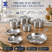 Batterie de cuisine en acier inoxydable Zhenneng, 11 pièces, 304, durable, résistante à la rouille, pour cuisinières à gaz et à induction, usage domestique