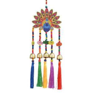 Tabla de <span class=keywords><strong>madera</strong></span> pintada de alta definición Shima, tejido, pavo real extendiendo su <span class=keywords><strong>cola</strong></span>, campana de viento y distintivo bambaleno. - Product Image 5