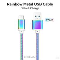 Penjualan Terlaris Langsung dari Pabrik Pengisi Daya Cepat 5V USB A ke Tipe C Pelangi Logam Transfer Data Kecepatan Tinggi Output 2.1A Berbagai Ukuran