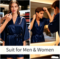 Robes Kimono Personnalisables en Tissu Imperméable Bleu Marine pour Salons de Beauté, Spas et Barbiers – Vente en Gros avec Logo Personnalisé et Taille Ajustable