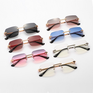 Custom Logo 2026 Fashion Retro Irregular Gradient Lens Shades UV400 <b>Rimless</b> Square <b>Sunglasses</b> for <b>Men</b> Women - Product Image 4