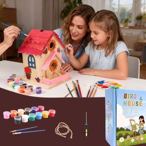 DIY Bird house Painting und Assembly Kit-Komplettes lackier bares Holzvogelhaus-Bastel set für kreative Kinder kunstprojekte - Product Image 4