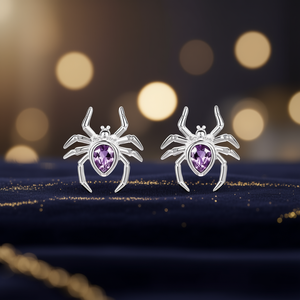 ต่างหูรูปแมงมุมสีขาวและสีทองแบบ E4029พร้อมกรอบอเมทิสต์เครื่องประดับแฟชั่นสำหรับผู้หญิงสไตล์พังก์ - Product Image 2