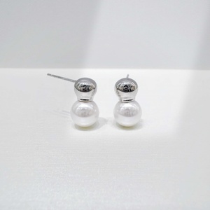 wholesale plata 925 <b>sterling</b> <b>silver</b> Classic Round earring gold plated unique vintage bridal elegant teacher pearl <b>stud</b> earrings - Product Image 4