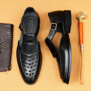 Chaussures décontractées pour hommes en cuir véritable style rétro, chaussures à boucle en cuir véritable pour hommes à bout ouvert - Product Image 2