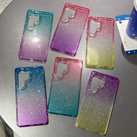 Coque de téléphone antichoc en PC à double couleur dégradée avec paillettes, étui de protection avec support inclus pour S24/S25 Plus/S25