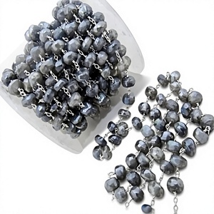 Cadena de Rosario de Labradorita Natural Mística Recubierta con Cuentas Facetadas en Forma de Rondelle de 5mm Envueltas en Alambre - Product Image 1