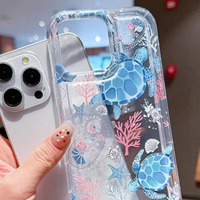 Nouvelle coque de téléphone transparente avec motif tortue de mer bleue, étoile de mer et corail rose pour iPhone 17 16 15 14 Pro Max, impression grand trou style SeaWorld