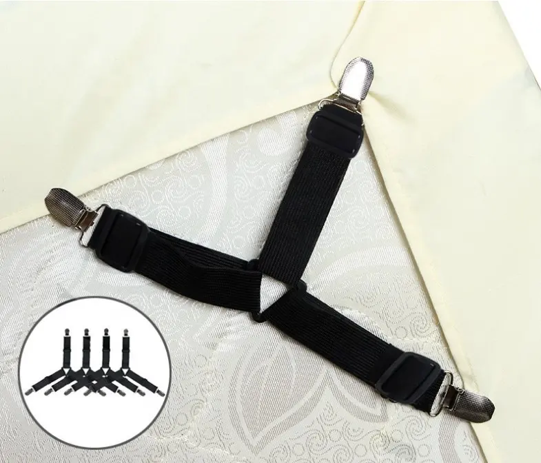 Adjustable Triangle Heavy Duty Elastic Sheet Band Straps Suspenders Corner Gripper Holder Clip