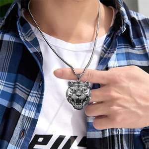 ठीक गहने सस्ते थोक फिर से बेचना करने के लिए नि: शुल्क शिपिंग नई फैशन टाइगर सिर लटकन स्टेनलेस स्टील हार के लिए पुरुषों - Product Image 5