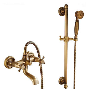 Robinet antique européen en laiton massif à 3 poignées, mitigeur mural brossé avec <span class=keywords><strong>douchette</strong></span> à effet pluie/ cascade/jet pour appartement/<span class=keywords><strong>WC</strong></span> - Product Image 6
