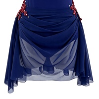Robe de danse lyrique contemporaine bleu marine pour filles G031, avec appliques en dentelle rouge, sans manches, dos ouvert, jupe en maille, tenue de compétition scénique