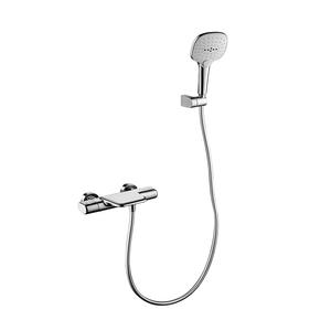 Ensemble de douche mural thermostatique portable en cuivre massif, style minimaliste moderne, avec douchette et robinets, accessoire de salle de bain, vente en gros - Product Image 1