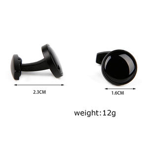 Boutons de manchette simples noirs ronds pour hommes avec coffret noir de haute qualité, cadeau de boutons de manchette pour hommes - Product Image 3