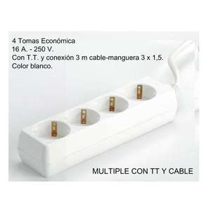 Prise de courant 3 prises 3 x 1,5 mm avec câble de 3 mètres pour utilisation dans les appareils électroménagers et les appareils électroniques. - Product Image 1
