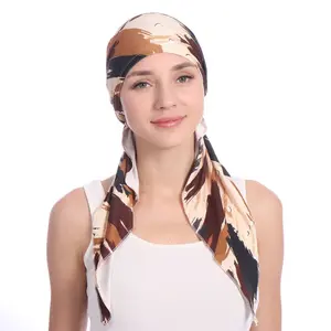 欧美新款花朵印花棉头巾帽子内帽穆斯林女性弧形图案帽子非洲头巾帽子