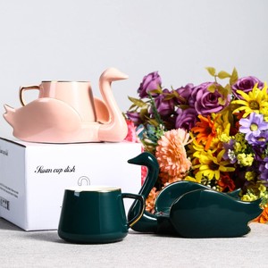 Nueva llegada 200Ml hueso China tazas de té forma de cisne platillo de café té leche taza de avena juegos de tazas Taza de cerámica personalizada Cygnet 6 uds mango - Product Image 6