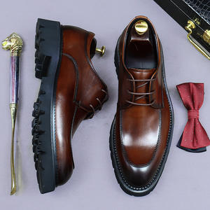 Chaussures pour hommes de style britannique - Noires à semelle épaisse, à lacets, antidérapantes, motif patchwork, pour marié, affaires, formelles ou décontractées - Product Image 6