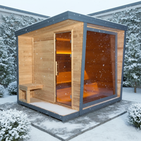 Rumah Sauna Luar Ruangan Desain Mewah dari Kayu Spruce Termal untuk 4-6 Orang, Kabin Sauna Uap Taman Besar dengan Beranda