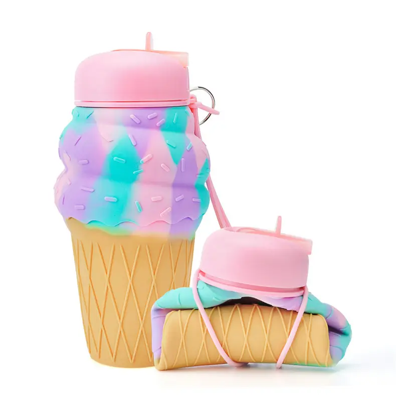 Hot selling creative students folding silicone water bottles lovely children outdoor water bottle