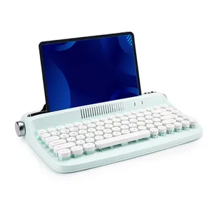 Tablet portátil, teclado com suporte e dispositivo inteligente bluetooth sem fio mini máquina de escrever retro design de 84 teclas