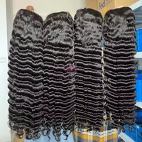 Rambut Manusia Remy Warna Hitam 30 Inch Grosir 200% Density Deep Wave Transparent Lace Frontal Wig 13x4 Deep Wave Lace Frontal