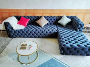 Wohnzimmer sofa samt stoff polster volle tufted tasten ecke sofa set möbel chesterfield-lounge sofa couch