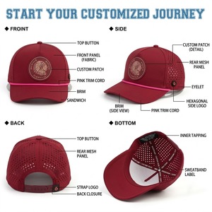 Wholesale Custom Silicone Patch Logo Laser Cut Perforated Golf Hat Waterproof <strong>Quick</strong> <strong>Dry</strong> 5 Panel Rope Baseball <strong>Cap</strong> - Product Image 6