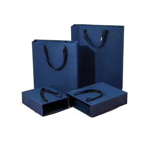 Designer Solid Color Gift Wrap Kraft Bag Customized 200gsm Blue Kraft Bag Craft Paper Gift Bags