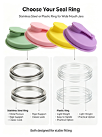 Couvercles à rabat en silicone multicolores pour bocaux Mason avec anneaux métalliques, sans BPA, hermétiques, avec bec verseur pour boissons froides et jus