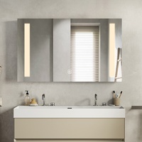 Miroir de salle de bain intelligent LED rectangulaire poli, miroir argenté éclairé avec écran tactile, éclairage frontal et rétroéclairage