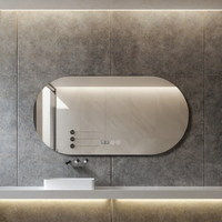 Cermin Kamar Mandi LED Oval Horizontal Tanpa Bingkai dengan Jam Sentuh Pintar, Terpasang di Dinding untuk Meja Rias Kamar Mandi, Hotel, Dekorasi Rumah, OEM