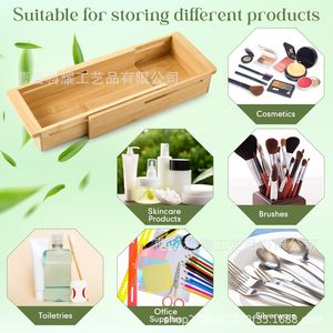 Expandable Wooden <b>Drawer</b> <b>Storage</b> <b>Box</b> Rectangular Natural Wood Color Covered With Compartments Standing Type - Product Image 3