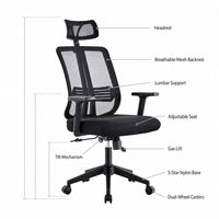 Fauteuil de bureau ergonomique inclinable avec accoudoirs, dossier en maille et hauteur réglable – Vente en gros