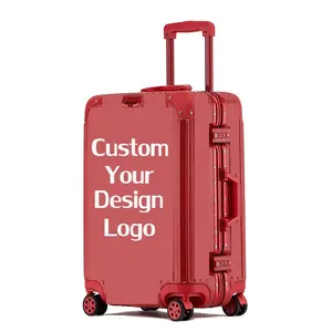 Custom High Quality Aluminum alloy Luggage Travel Hand Trolley Case Portable Hard Shell Lightweight Safety Carry on Suitcase