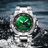 Montre Homme LIGE FB0093 Numérique Étanche Silicone Grand Cadran LED Analogique Multifonctionnelle Double Heure Affichage Rétroéclairé