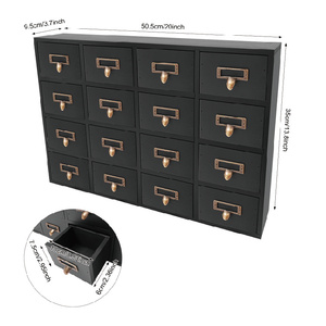 Armoire de pharmacie rectangulaire <span class=keywords><strong>à</strong></span> 16 <span class=keywords><strong>tiroirs</strong></span> avec poignées métalliques, en bois noir rustique, boîte de rangement pour herbes, classique, faite <span class=keywords><strong>à</strong></span> la main, pour bureau - Product Image 2